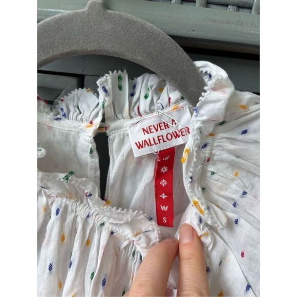 NWOT never a wallflower Primary Swiss Dot blouse, Small $189 A33 - Picture 4 of 9